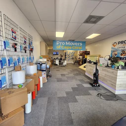 Variety of packing supplies including boxes and tape